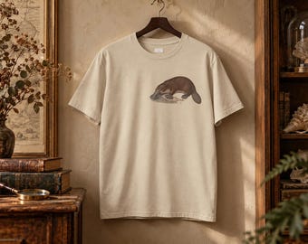 Camiseta com estampa de ornitorrinco, gravura vintage, camiseta de história natural, presente para amantes da vida selvagem.