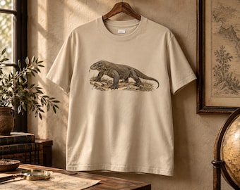 Camiseta Dragão de Komodo, Gravura Vintage, Camiseta de História Natural, Presente para Amantes de Répteis