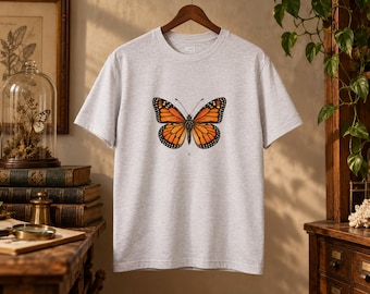 Camiseta Borboleta Monarca, Gravura Vintage, Camiseta de História Natural, Presente para Amantes de Insetos