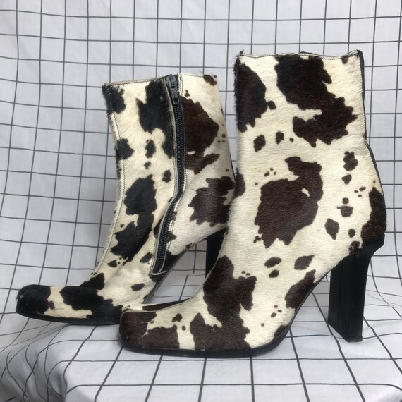 Vintage Brown Cow Fur Print Square Heels Size 6.5