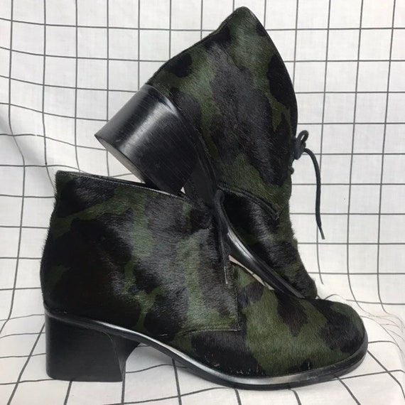 Vintage 90's Franco Sarto Green & Black Cow Print… - image 1