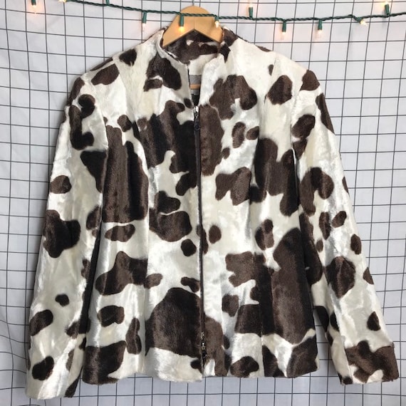 Vintage Plush Faux Fur Soft Cow Print Brown & Whit