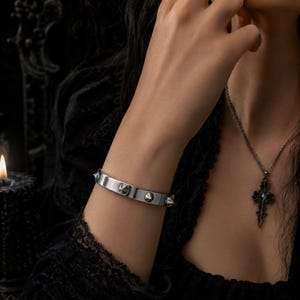 Gothic Spiked Bangle Bracelet Punk Rivet Cuff Alternative Dark Jewelry Unisex Wristband Silver Gold Rose Statement Accessory Rock Festival