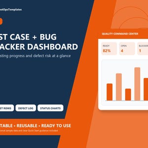 QA Test Case & Bug Tracker Excel | Software Testing Dashboard, Defect Log Template