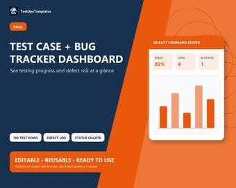 QA Test Case & Bug Tracker Excel | Software Testing Dashboard, Defect Log Template