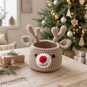 Crochet Reindeer Basket Pattern, Christmas Crochet Basket PDF, Holiday Deer Basket Pattern, DIY Christmas Decor