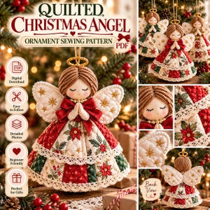 Quilted Christmas Angel Ornament PDF Pattern | Patchwork Angel Tree Decor | Rustic Holiday  | Digital Download