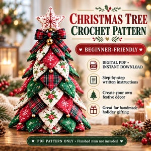 Quilted Patchwork Christmas Tree Sewing Pattern, 3D Fabric Centerpiece (PDF Download)