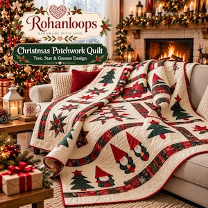 Christmas Gnome Tree Star Quilt Pattern Digital Download Handmade With Love Patchwork Sewing Craft, Holiday Sewing, Beginner Quilt
