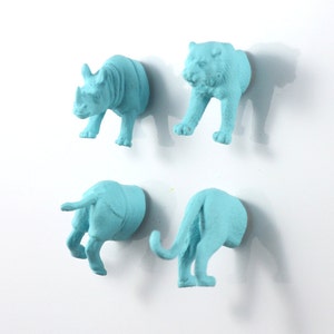 Safari Animal Magnet Set 4 piece set Matte Blue Rhino and Tiger Magnets teen gift image 1