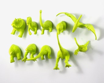 Chartreuse Dinosaur Magnets - 10 piece set in Apple Green - Party Favors