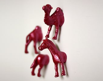 Safari Zoo Animal Magnets - 4 piece set -  Pink Pearlized Zebra and Camel Magnets (F4-3)