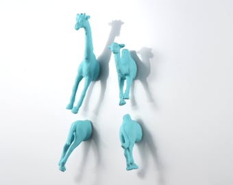 April Fools Joke Safari Animal Magnet Set - 4 piece set -  Matte Blue Giraffe and Camel Magnets - man gift