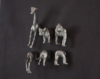 Gorilla Rhinocerous Giraffe Magnets - 6 super strong Silver magnets with neodynium magnets