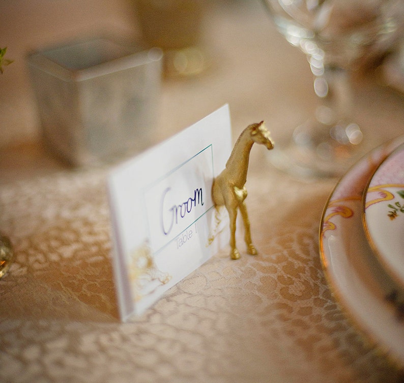 Jungle theme escort cards Gold place cards 50 magnets 25 full animals pink and gold wedding image 1