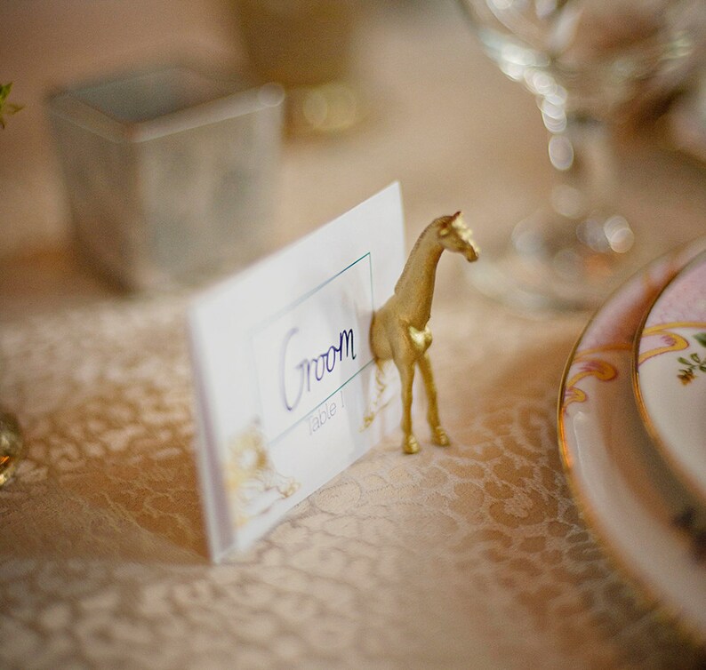 Jungle theme escort cards - Gold place cards - 50 magnets (25 full animals) pink and gold wedding 