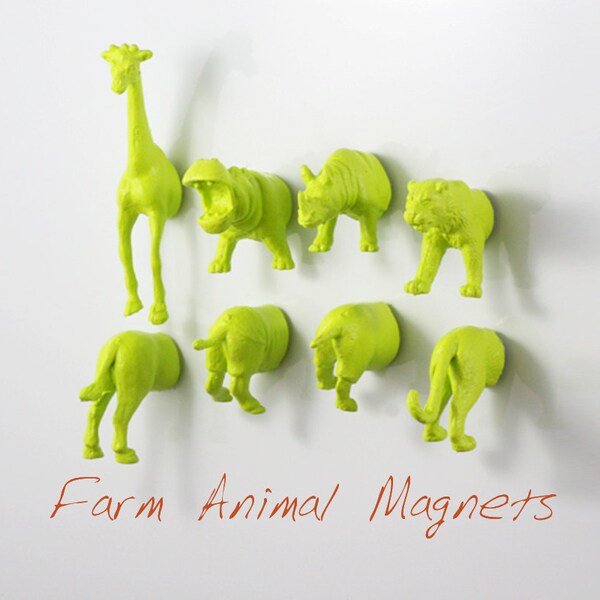 Apple Green MAGNETS: Giraffe - Tiger - Hippo - Rhino - 8 piece SAFARI magnet set