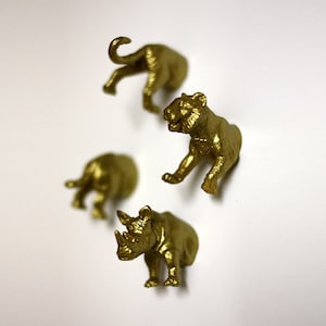 Jungle Wild Animal Magnets 4 piece set in Gold Tiger & Rhinoceros F4-2 image 1