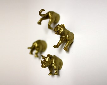 Jungle Wild Animal Magnets - 4 piece set in Gold Tiger & Rhinoceros (F4-2)