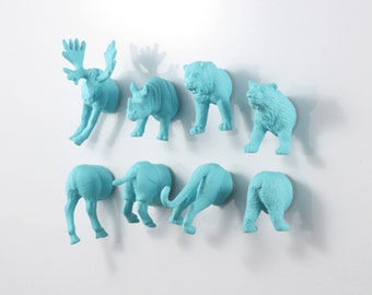 Jungle versus Forest Magnet Animal Set: Moose - Bear - Tiger - Rhino - 8 piece set