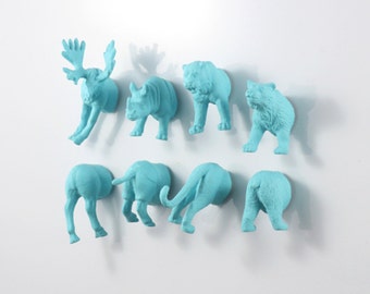 MAGNETS: Bush Animals fight Safari Animals - (Moose Bear Tiger Rhino) - 8 piece set