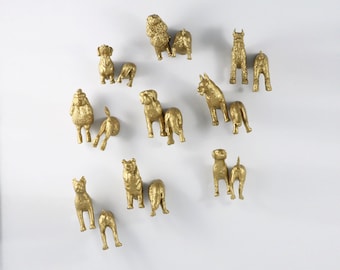 Large Dog Magnet Set - Multi dog gold magnets - 18 pieces (9 heads & 9 butts)