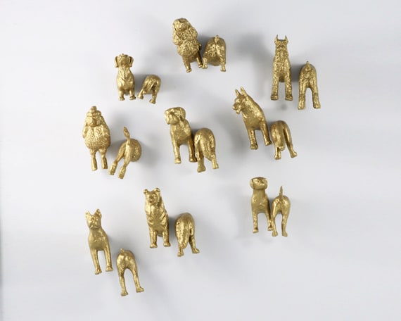 Large Dog Magnet Set Multi Dog Gold Magnets 18 Pieces 9 Heads & 9