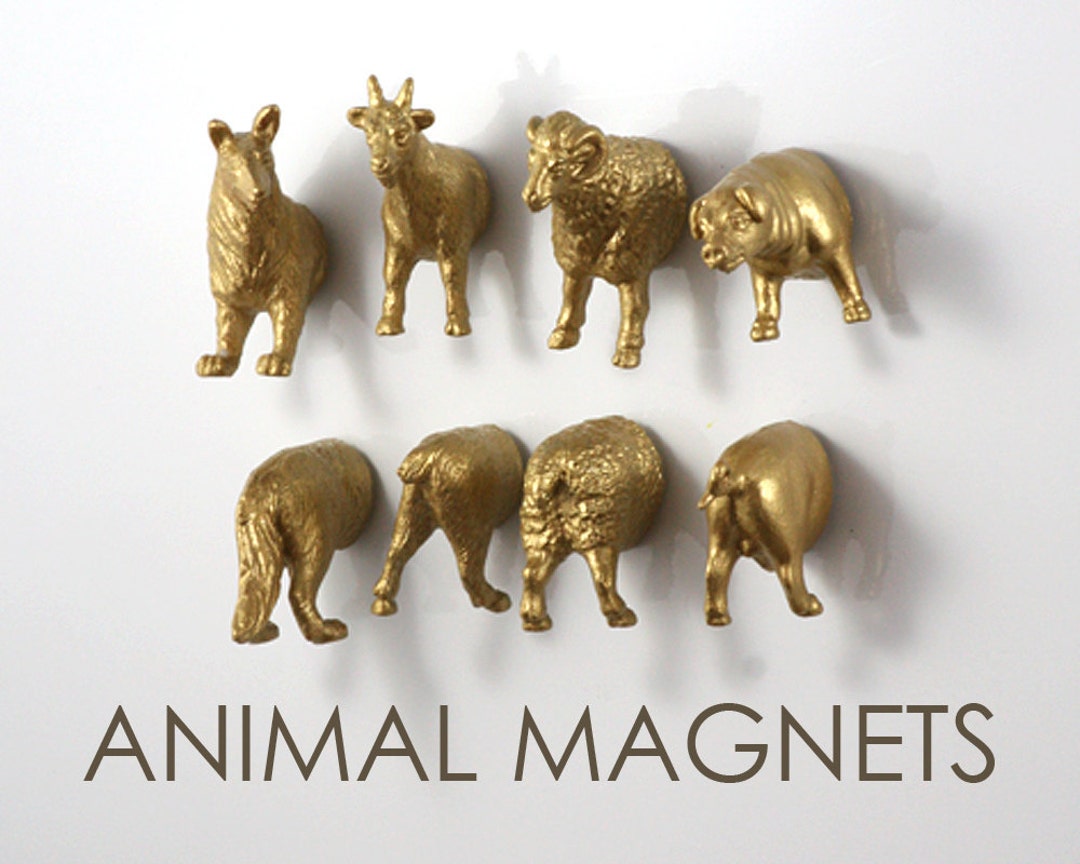 Gold Farm Animal Magnets for Housewarming 8 Piece Set Gold Sheep