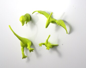 Lime Dinosaur Magnets - 4 piece set bright green - Funny office gag gift - Whiteboard Dinos - Calendar Magnet - Man Gift - Stocking Stuffer
