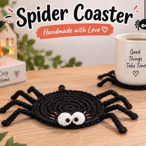 Padrão de porta-copos de aranha de crochê, decoração de Halloween, decoração de mesa de outono (PDF digital)