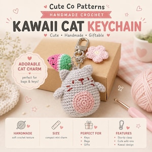 Cat Keychain Pattern, Mini Amigurumi Crochet PDF Instructions