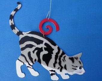 Metal Grey American Shorthair Tiger Cat Ornament