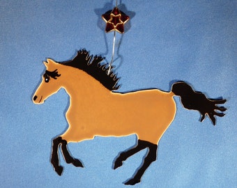 Metal Brown and Black Horse Ornament w/ Star