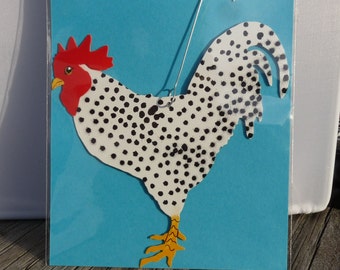 Metal Spotted Rooster Ornament