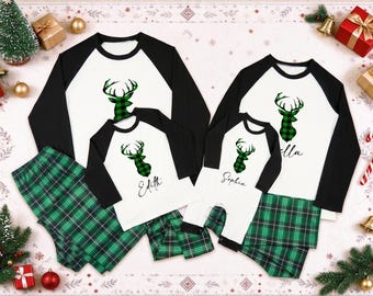 パーソナライズされた家族用クリスマスパジャマ、カスタムモノグラム入りお揃いクリスマスファミリーパジャマ、カップルファミリーパジャマ、ホリデーギフト、クリスマスギフト