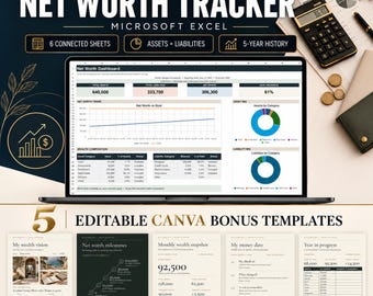 Net Worth Tracker Spreadsheet: Excel Assets, Liabilities, Monthly History & Personal Finance Dashboard