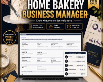 Cake Order Form | Recipe Cost Calculator, Inventory & Expenses | Excel Home Bakery Spreadsheet