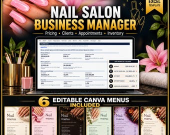 Nail Price List Template | Pricing Calculator, Client Tracker & Inventory | Excel Nail Salon Spreadsheet