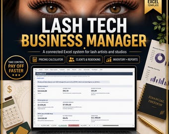 Lash Tech Pricing Calculator | Full Set & Fill Costing, Client Tracker | Excel Lash Business Spreadsheet