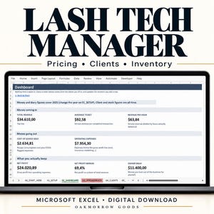 Lash Tech Pricing Calculator | Full Set & Fill Costing, Client Tracker | Excel Lash Business Spreadsheet
