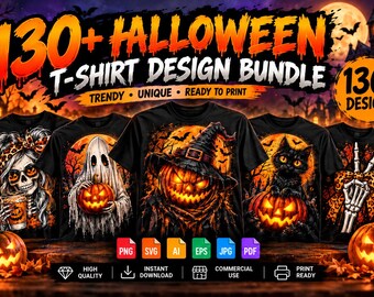 33+ Halloween T-Shirt Designs Bundle, Spooky Ghost, Pumpkin, Witch (Digital Download)