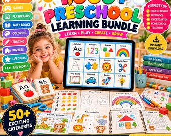 1000+ Preschool Learning Activities Bundle | Printable Worksheets, Games, Coloring (Digital Download)