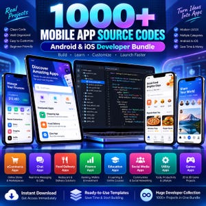 Pakiet kodu źródłowego ponad 1000 aplikacji na Androida i iOS | Projekty Java Kotlin (do pobrania cyfrowego)