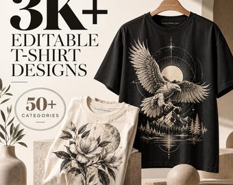 Bundel met meer dan 3000 bewerkbare T-shirtontwerpen | Print-on-demand (digitale download)