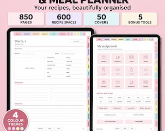 Digitaal receptenboek en maaltijdplanner bundel, 850 pagina's, 600 receptruimtes (digitale download)