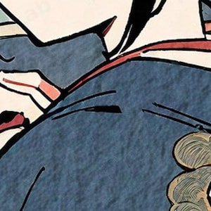 May include: A graphic illustration featuring a dark blue textured surface with bold black outlines. The composition includes segments of cream-colored shapes, thin red lines, and a detailed, swirling golden-brown element in the lower right corner.