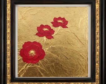 Gold Leaf Camellia — Antique Gold Frame TV Art | Digital Download | 4K