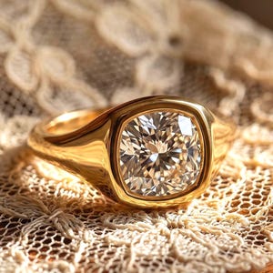 Anillo solitario de moissanita talla cojín, anillo de compromiso victoriano con engaste biselado.
