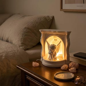 Ängel eldstad aromdiffusorlampa, gips eterisk oljediffusor, kerub nattlampa, romantisk heminredning, present till henne