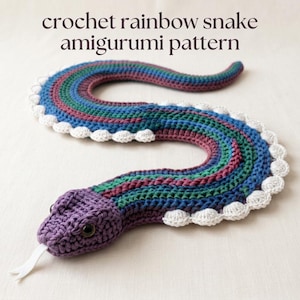 Virkat regnbågsorm-amigurumimönster i PDF-format, virkmönster för färgglada ormar, söta reptil-amigurumi, nybörjarvänligt virkmönster för leksaksdjur